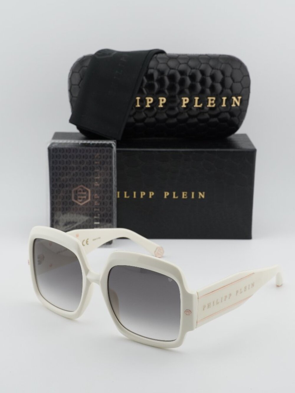 Philipp Plein SPP038M 03GF Square Sunglasses – White / Grey